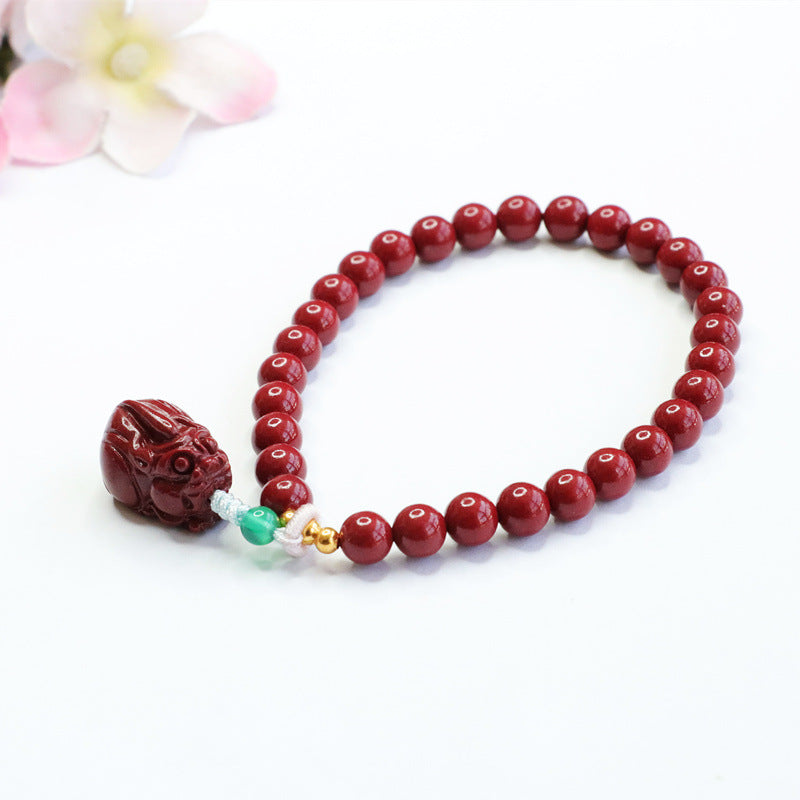 Fortune's Favor Cinnabar Bracelet with Purple Gold Sand Pixiu Tassel