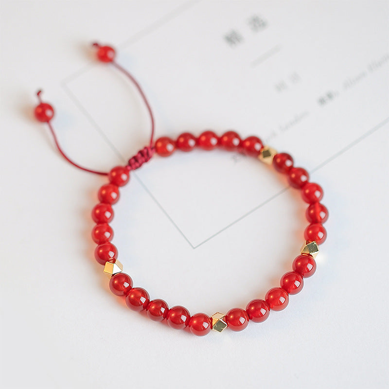 Elegant Handcrafted Natural Red Agate Bead Bracelet with Sterling Silver Accents