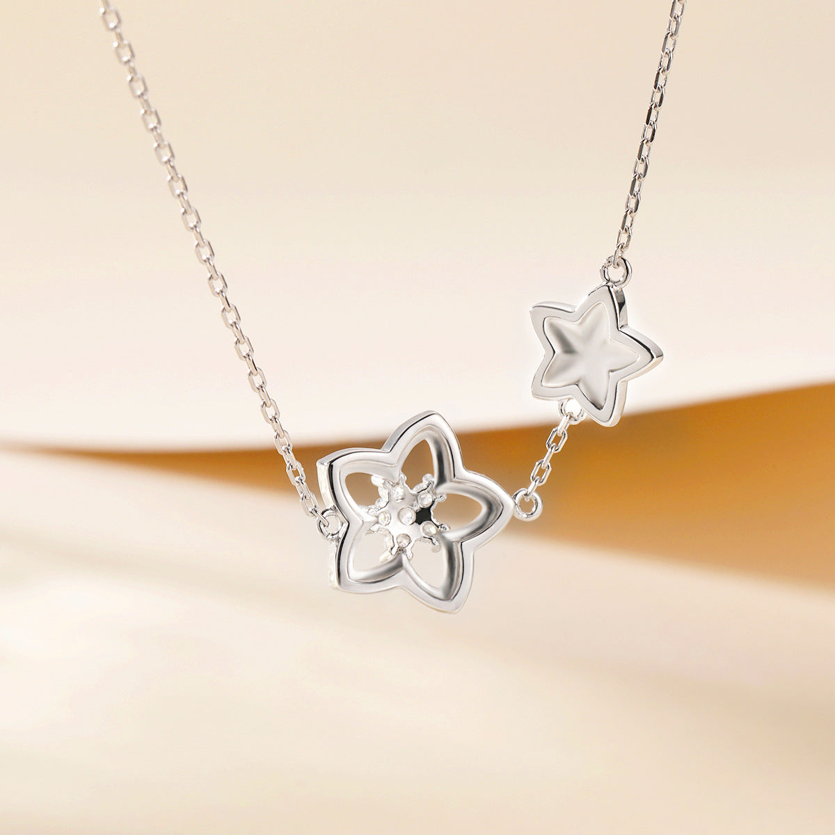 Zircon Double Star Pendant Sterling Silver Necklace