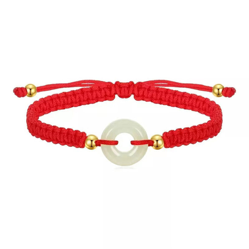 Red Rope Bracelet with Hetian Jade Buckle for Couples - Stretch Bracelet for Men and Women - Birthday Gift