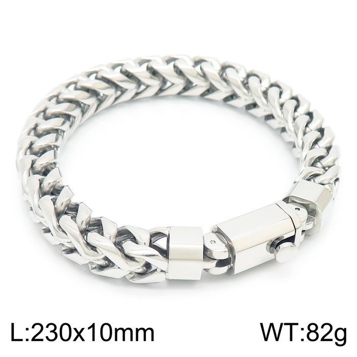 Titanium Steel Men's Rock Style Bracelet with Spring Buckle and Chain Design