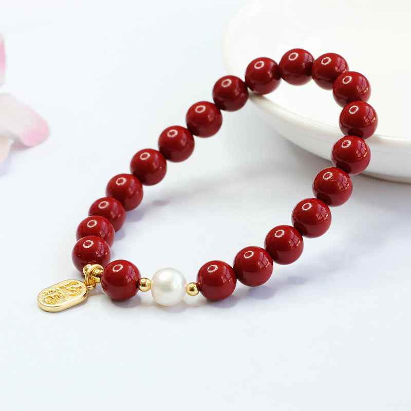 Fortune's Favor Sterling Silver Bracelet with Purple Gold Sand and Cinnabar Stone