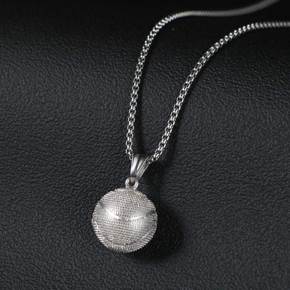 Stylish Titanium Steel Basketball Pendant Necklace for Men - European and American Cross-Border Jewelry