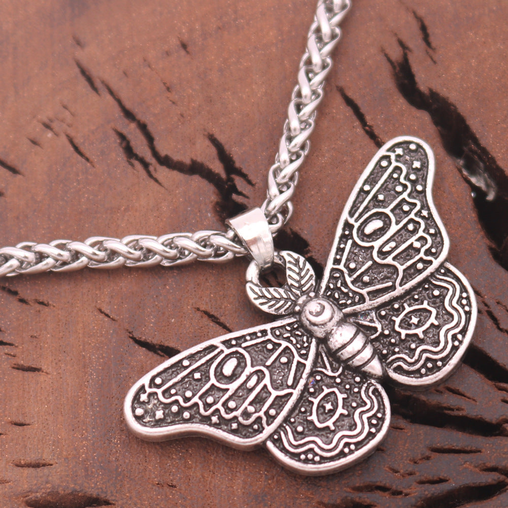 Vintage Death Valley Moth Necklace with Customizable Pendant - Men's Retro Norse Legacy Jewelry