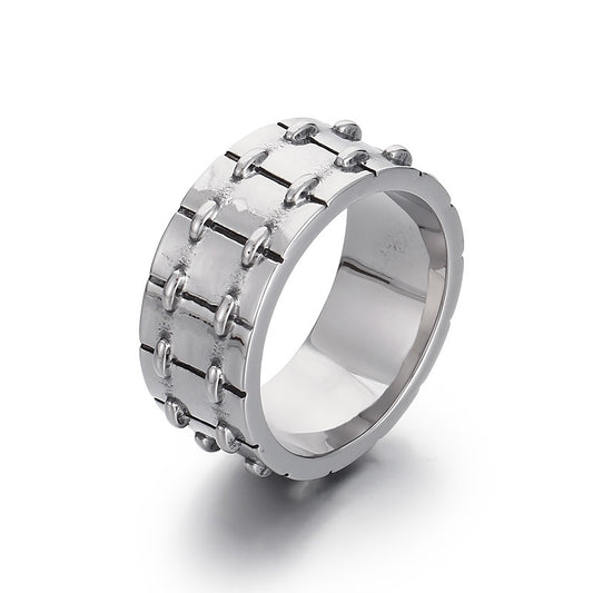 Punk-Inspired Stainless Steel Men's Ring with Creative Laser Lettering