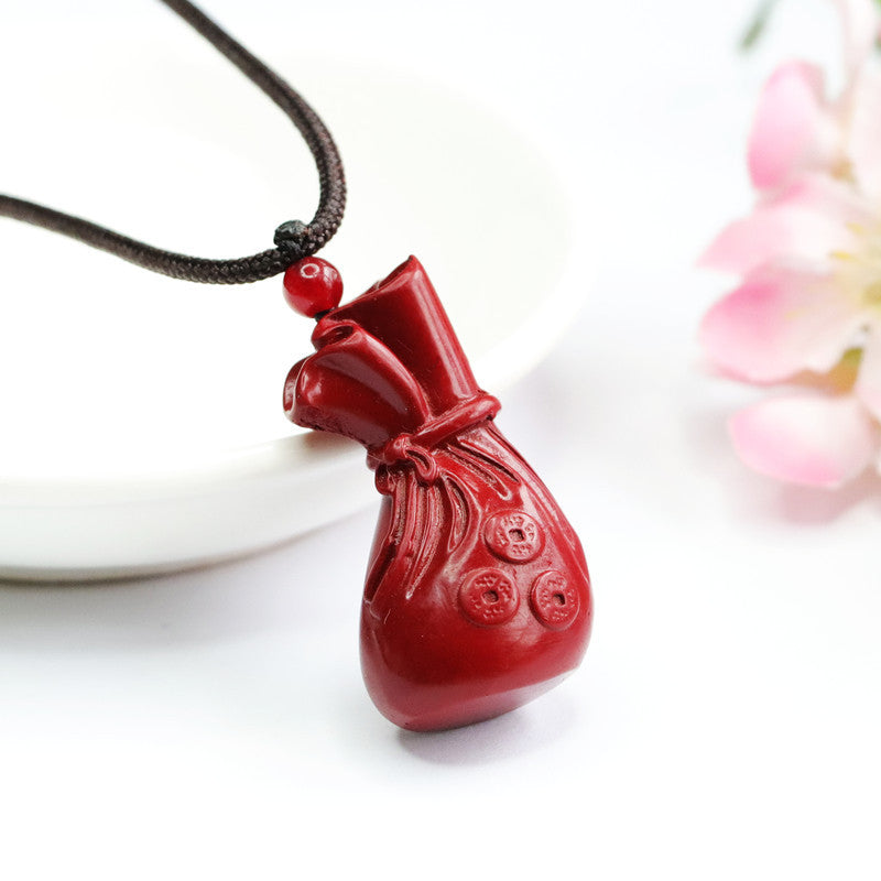 Fortune-Infused Cinnabar Money Bag Pendant