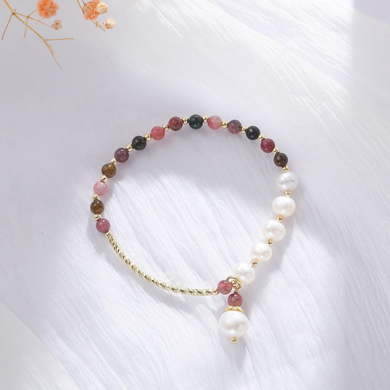 Beckoning Natural Agate and Freshwater Pearl Bracelet with Multi-color Peach Blossom