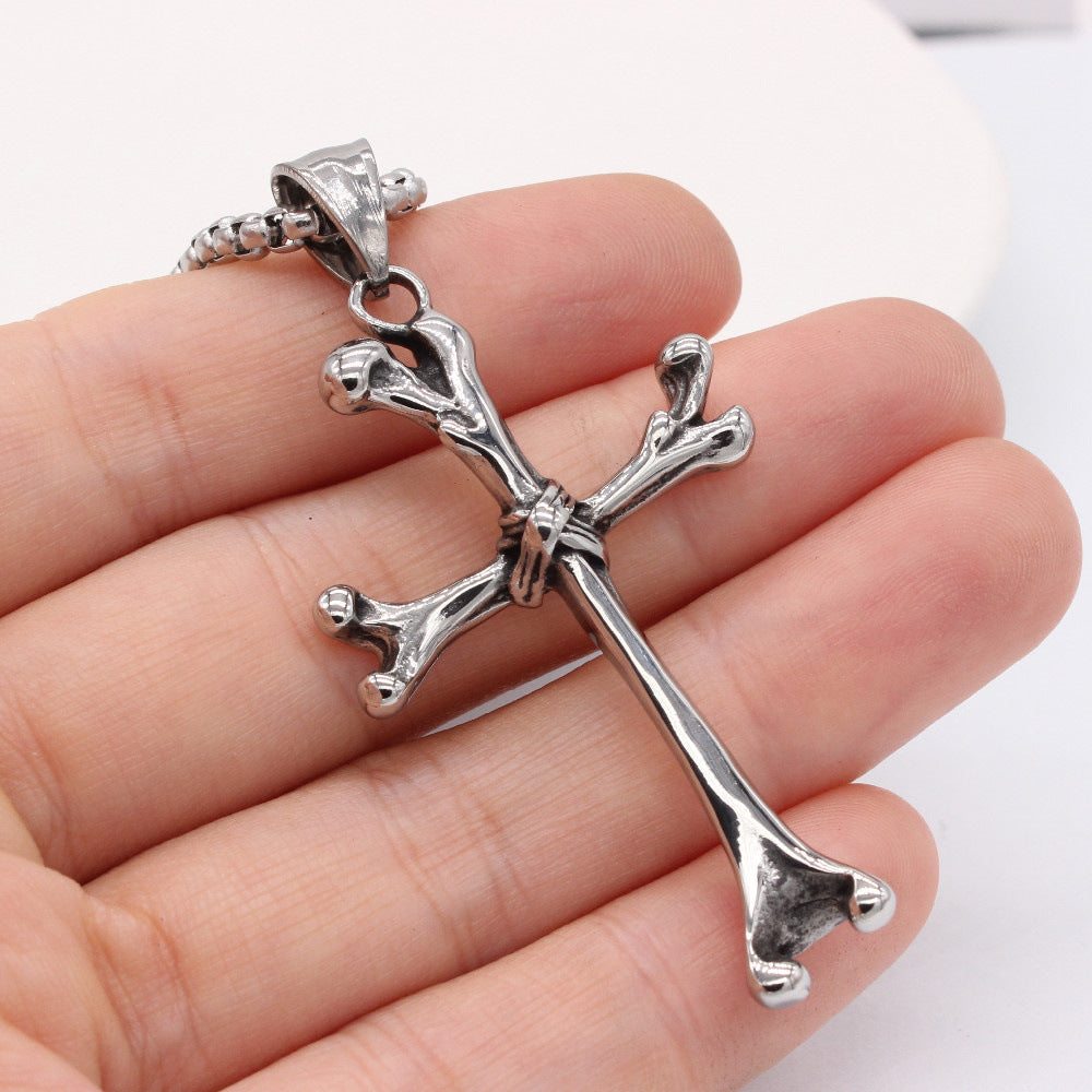 Vintage Bone Cross Titanium Steel Pendant for Men