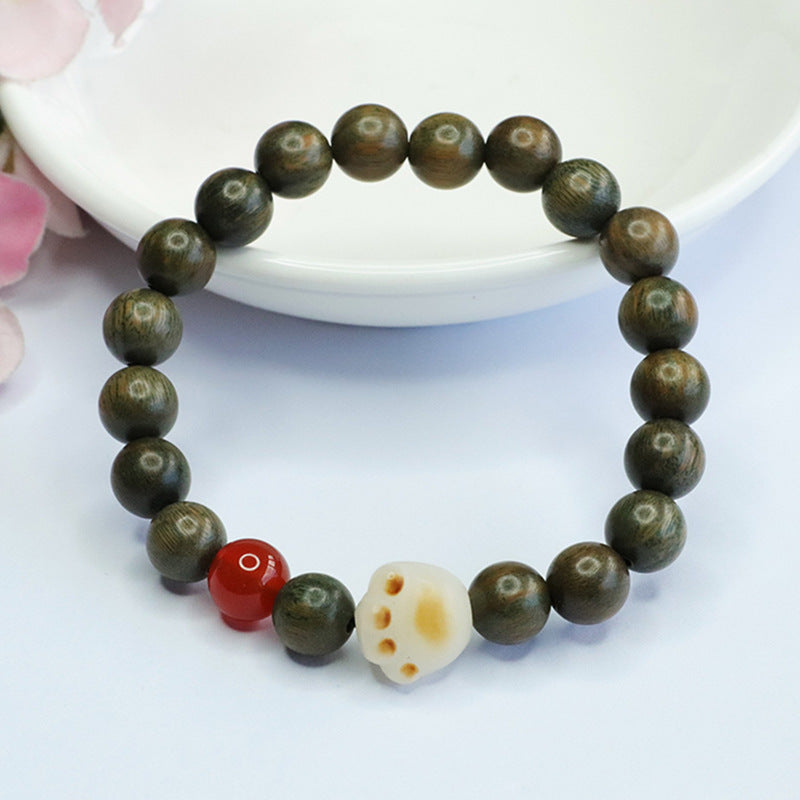 Sandalwood and Bodhi Root Fortune's Favor Bracelet with Red Agate