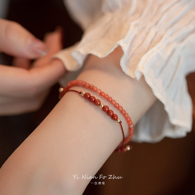 Red Agate Stackable Bracelet with 14k Gold Plated Lucky Beads