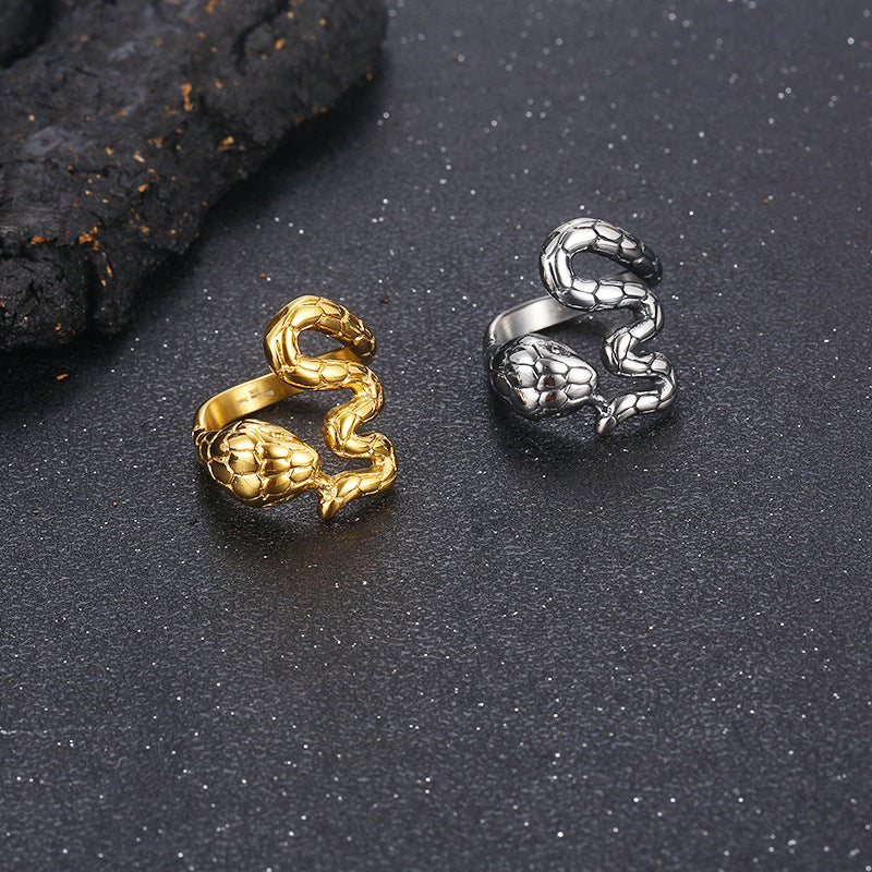 Punk-Inspired Irregular Snake Ring - Korean Retro Stainless Steel for Men