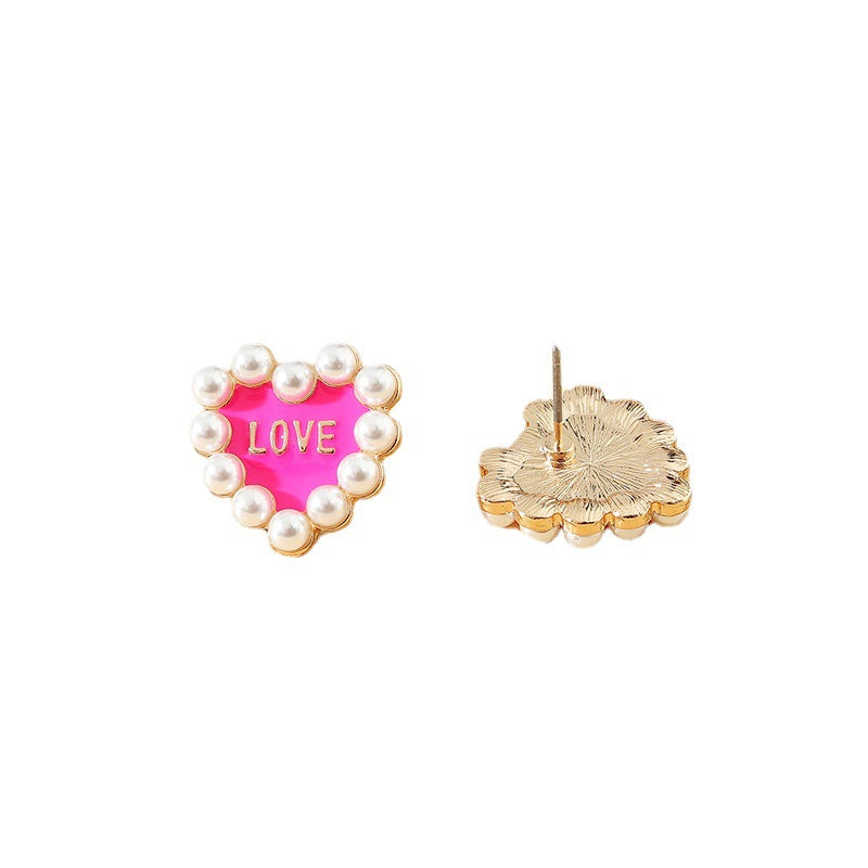 Planderful Collection: Vienna Verve Metal Peach Heart Earrings with Sweet Letters