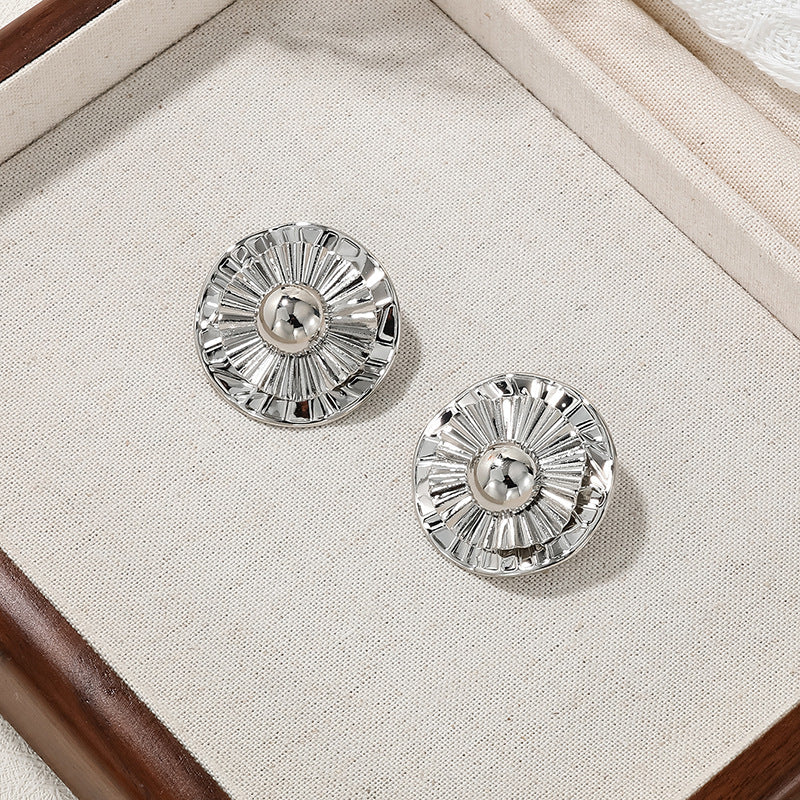 Elegant Vienna Verve Metal Pleated Button Earrings