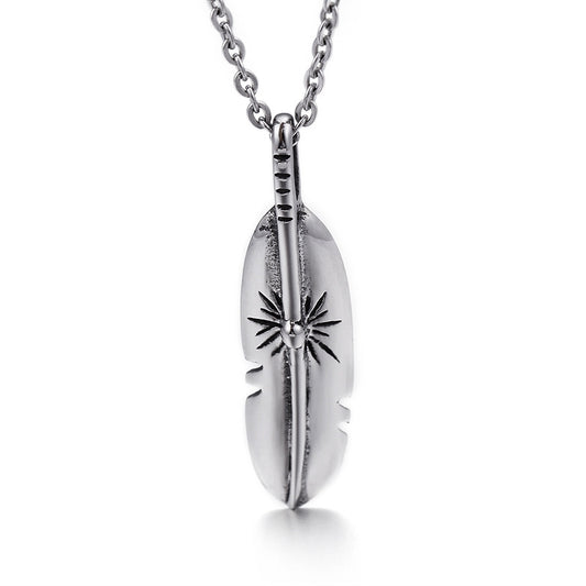 Personalized Titanium Steel Feather Pendant for Men and Women - Simple Street Style