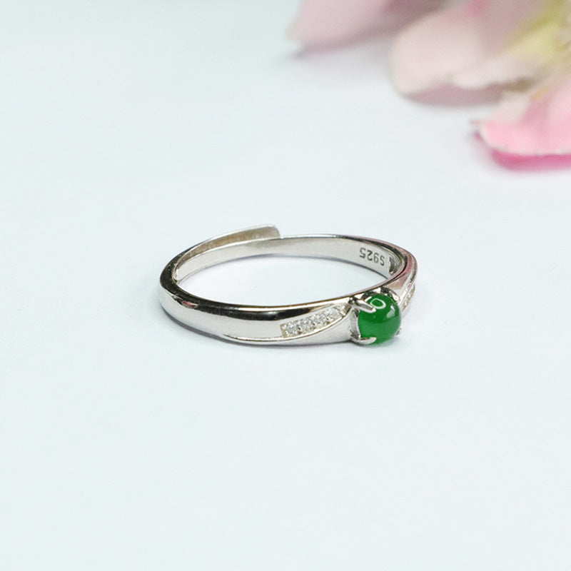 Sterling Silver Adjustable Ice Emperor Green Jade Zircon Ring