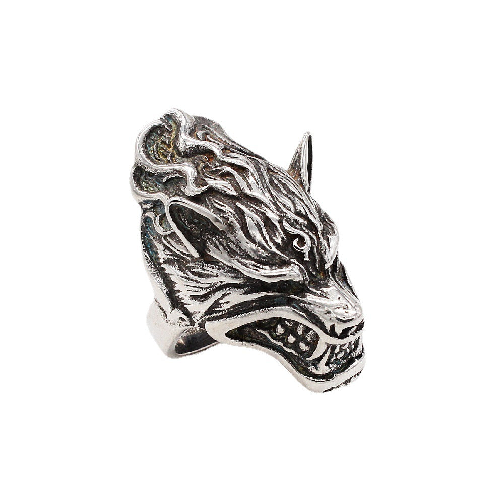 Retro Domineering Wolf Head Men's Titanium Steel Ring - Everyday Genie Collection