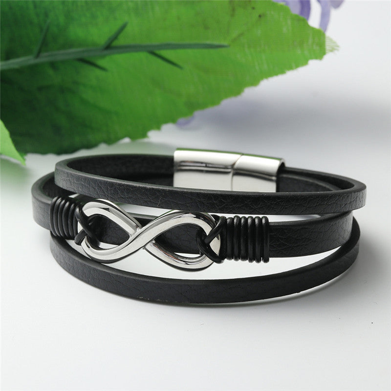 Titanium Steel Skull Scalp Bracelet for Men - Personalized Punk Leather Woven 8-Shaped Design