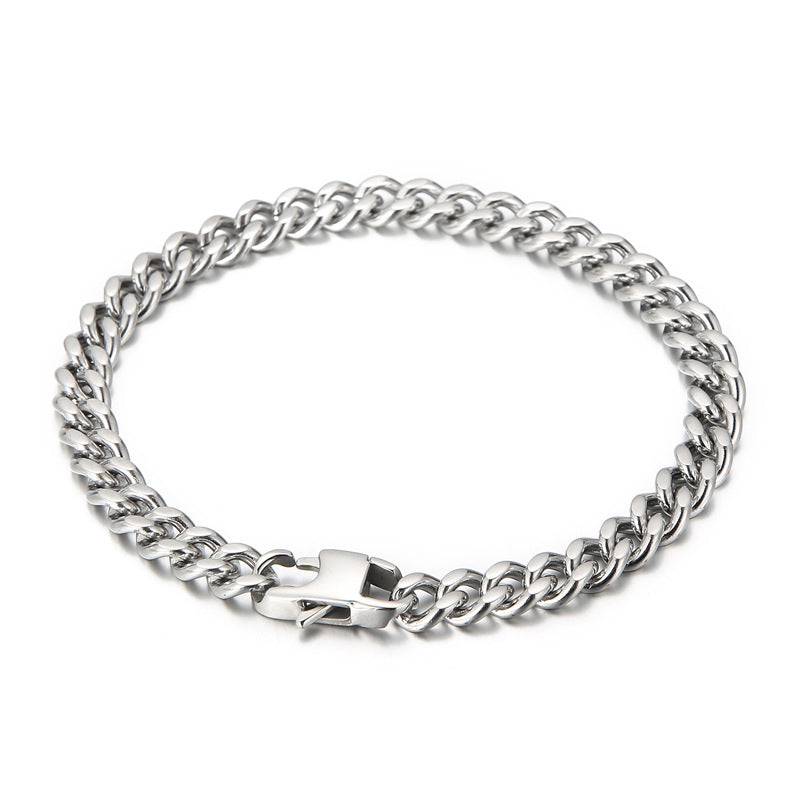 Stylish Double-Sided Electroplated Titanium Steel Men's Cuban Bracelet and Necklace from Planderful's Everyday Genie Collection