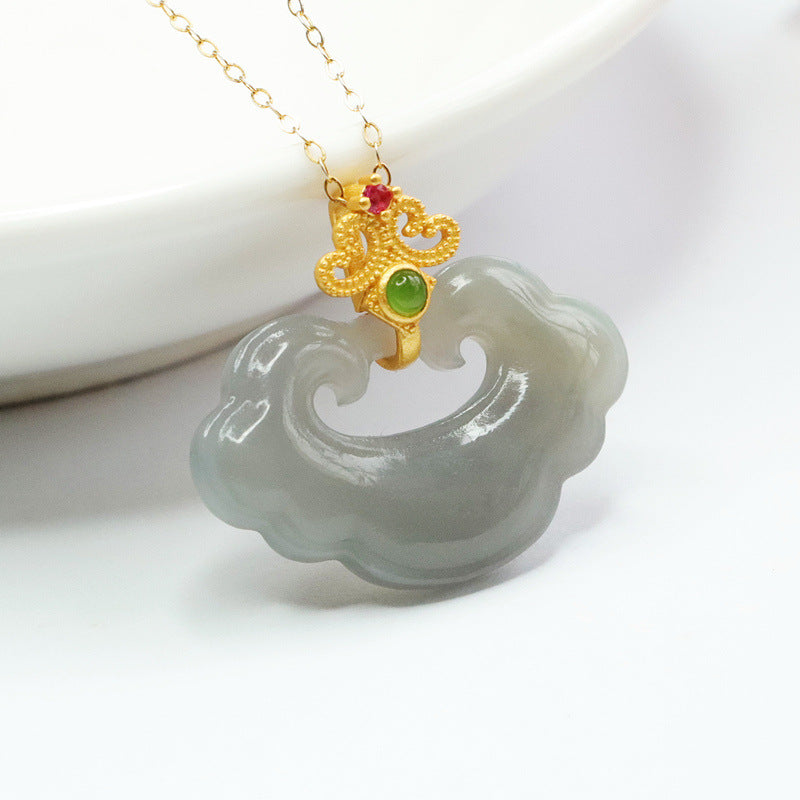 Opulent Silver Pendant with Smoke Purple Ruyi Hetian Jade Necklace