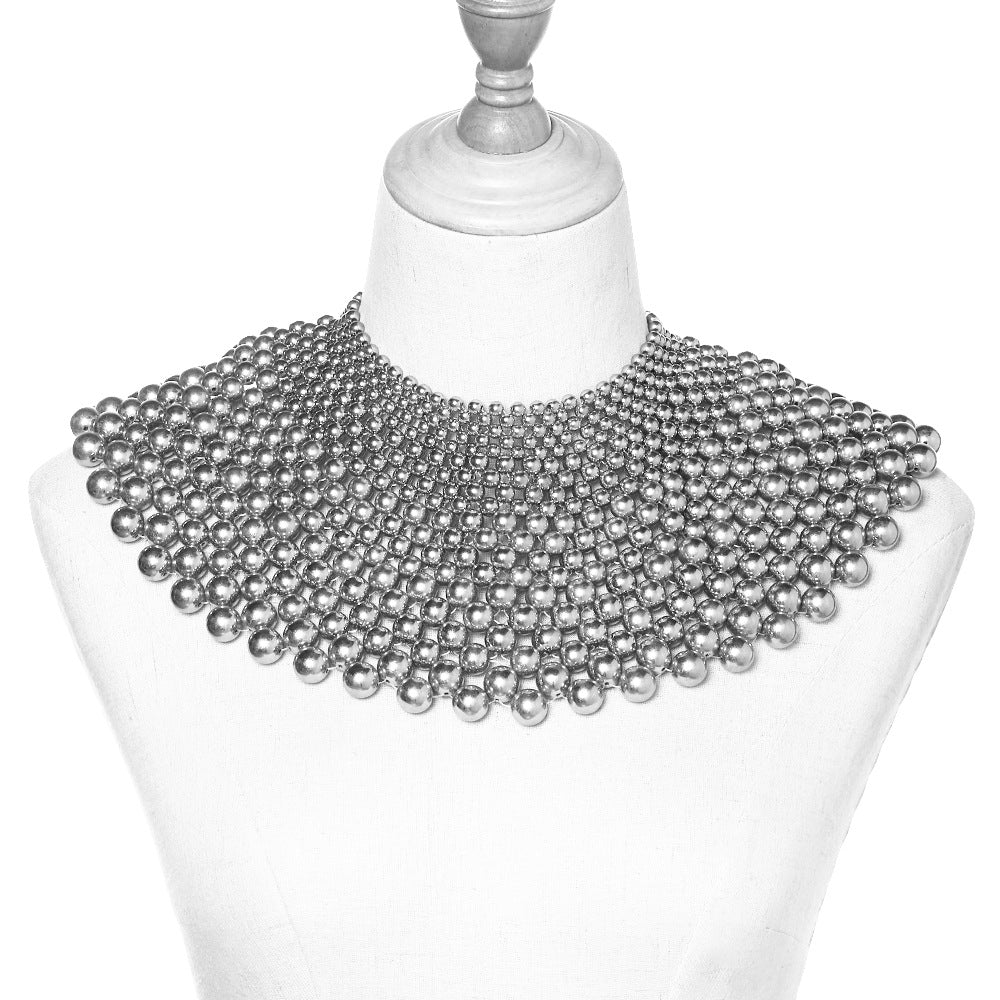 Exaggerated Imitation Pearl Necklace with Shawl Chain