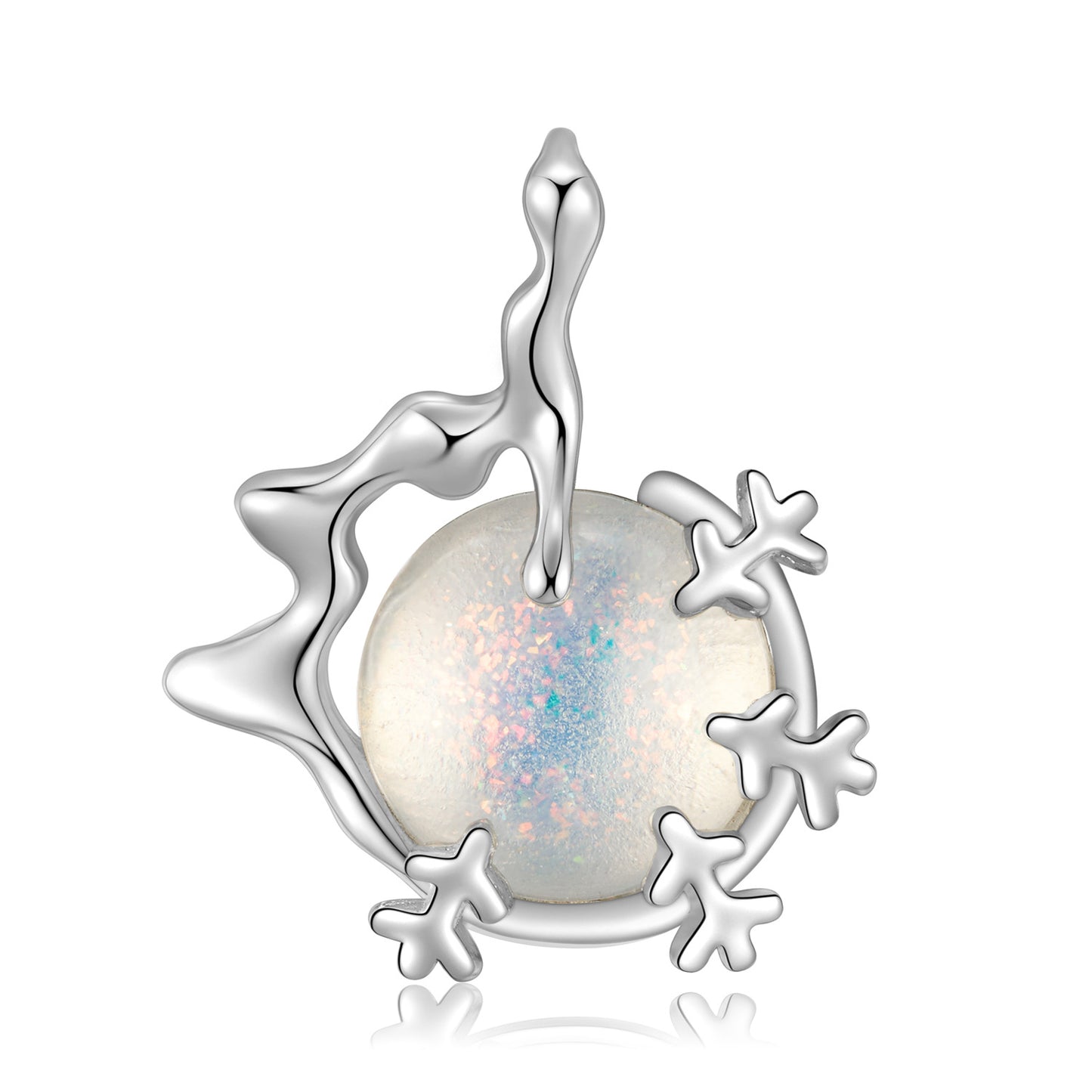 Christmas Snowflake Ball Opal Silver Necklace