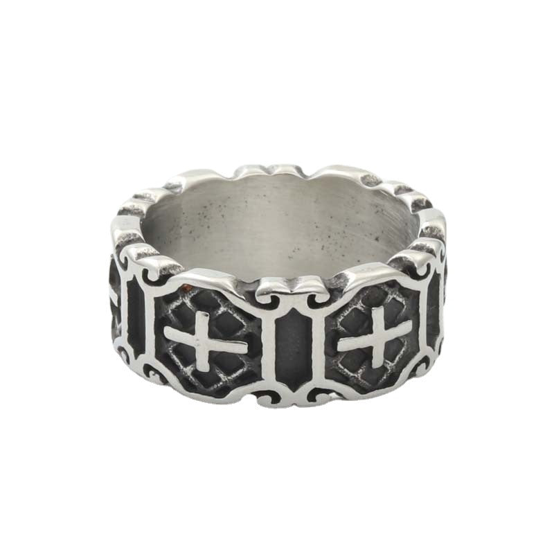 Retro Punk Titanium Steel Cross Ring for Men - Edgy Stainless Steel Accessory