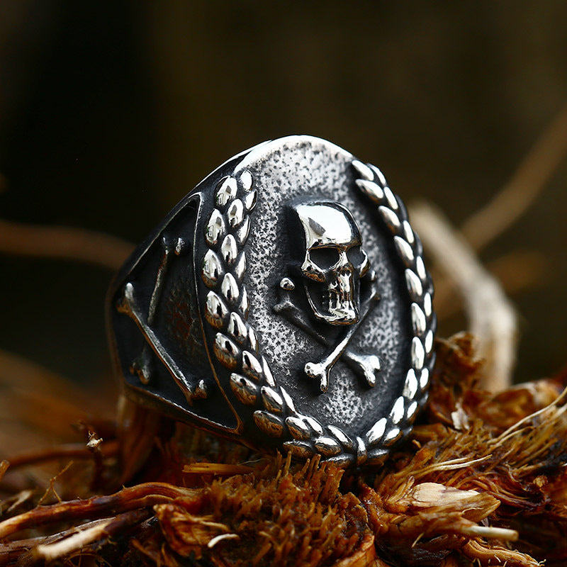 Wholesale Retro U-Shaped Titanium Steel Skull Ring for Men - European and American Style