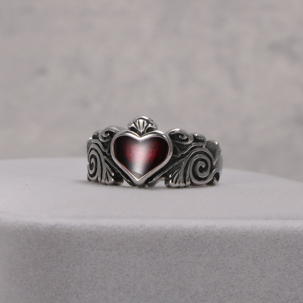 Trendy Titanium Steel Love Element Ring with Drop Glue Accents