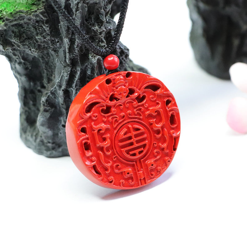 Antique Sand Cinnabar Jewelry Pendant of Good Luck