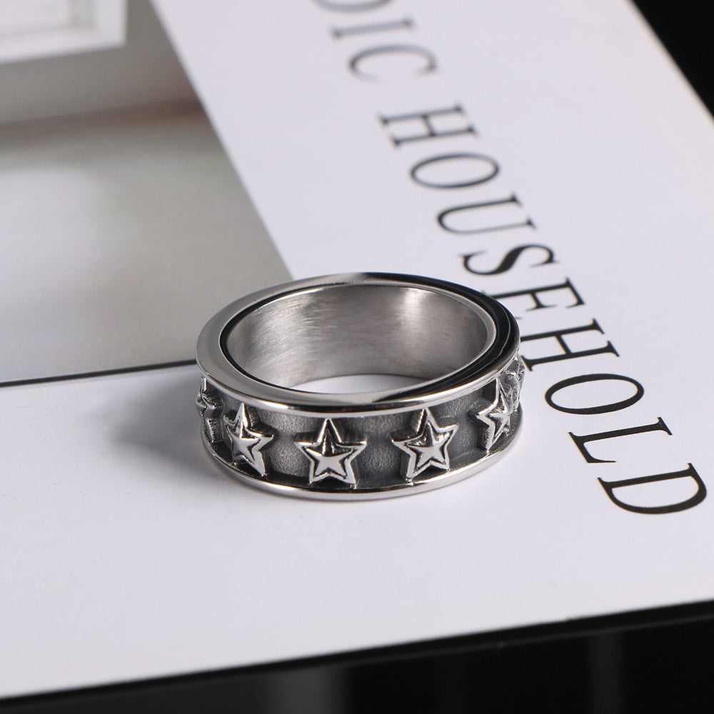 Titanium Steel Star Couple Rings - Retro Pentagram Design for Men and Women