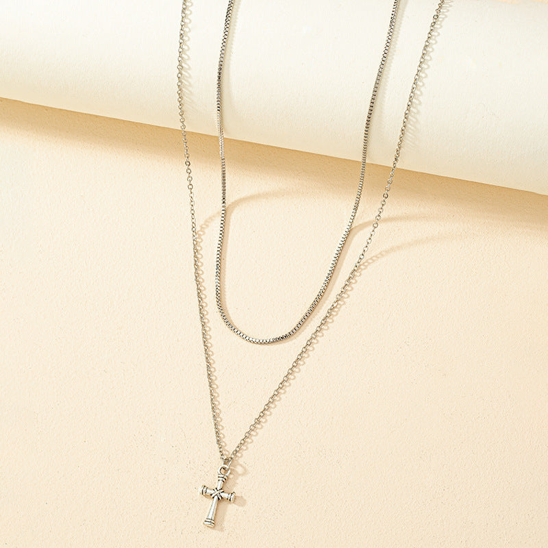 Adornia Collection Vienna Verve Metal Necklace with Double Cross Pendant