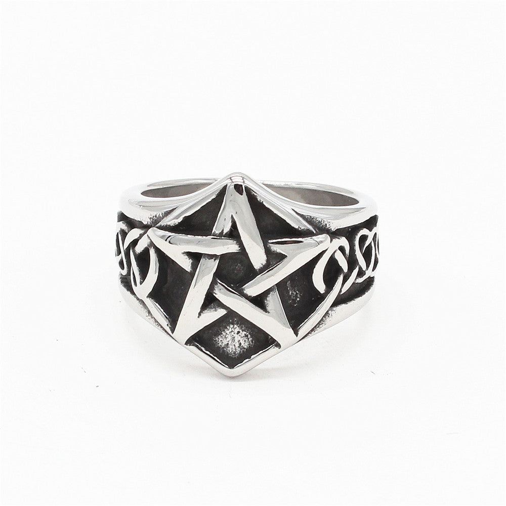 Retro Five Star Hip Hop Titanium Steel Ring for Men