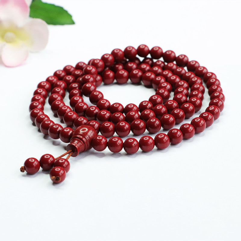 Buddha Beads Necklace and Bracelet Set with Cinnabar Stones