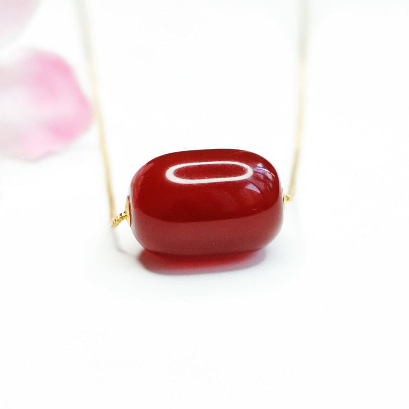 Exquisite Red Agate Bead Pendant Necklace in Sterling Silver