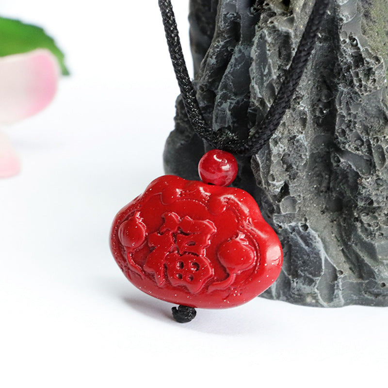 Ethnic Style Purple Gold Sand Blessing Ruyi Pendant with Cinnabar Stone