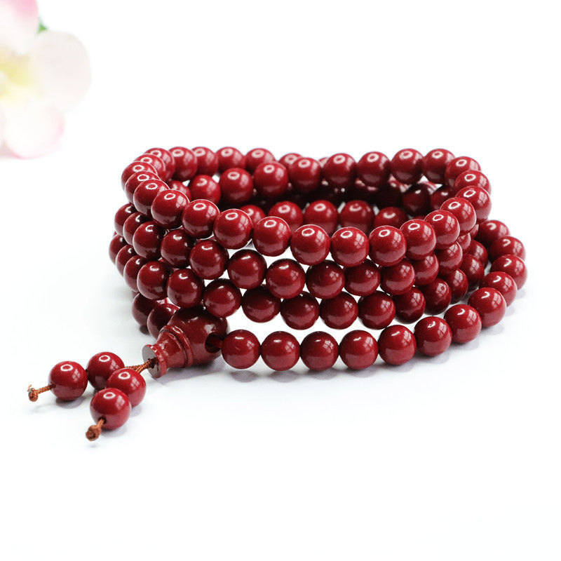 Buddha Beads Necklace and Bracelet Set with Cinnabar Stones