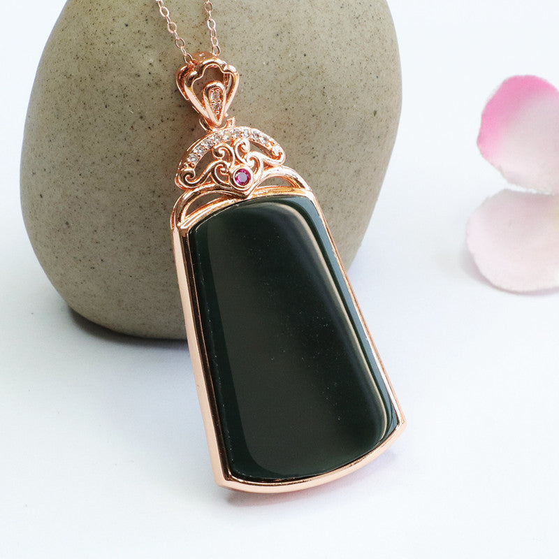 Jade Trapezoid Necklace with Sterling Silver Detail