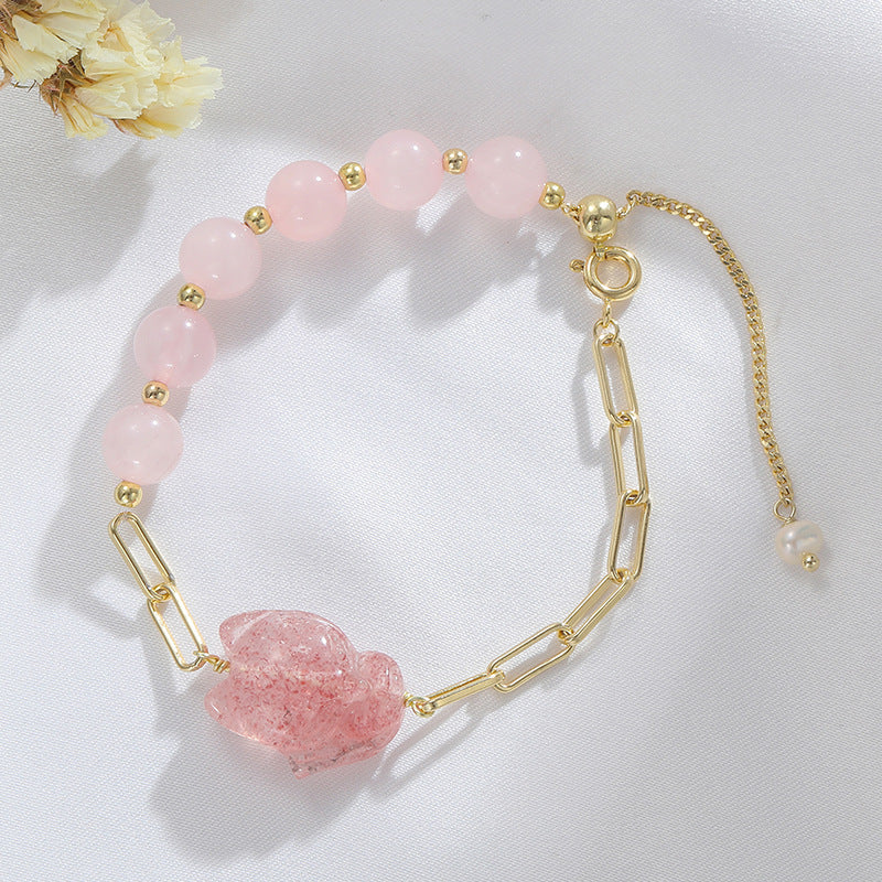 Peach Blossom Crystal Bracelet with Small Fox Design