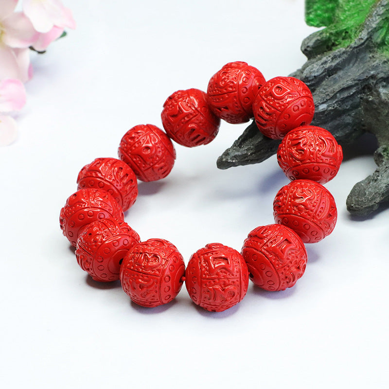 Chinese Style Sterling Silver Vermilion Sand Bracelet with Cinnabar Stone