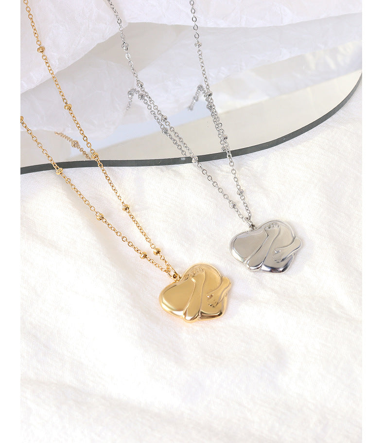 Glamorous Gold-Plated Necklace with Love Pendant and Hand Ornament