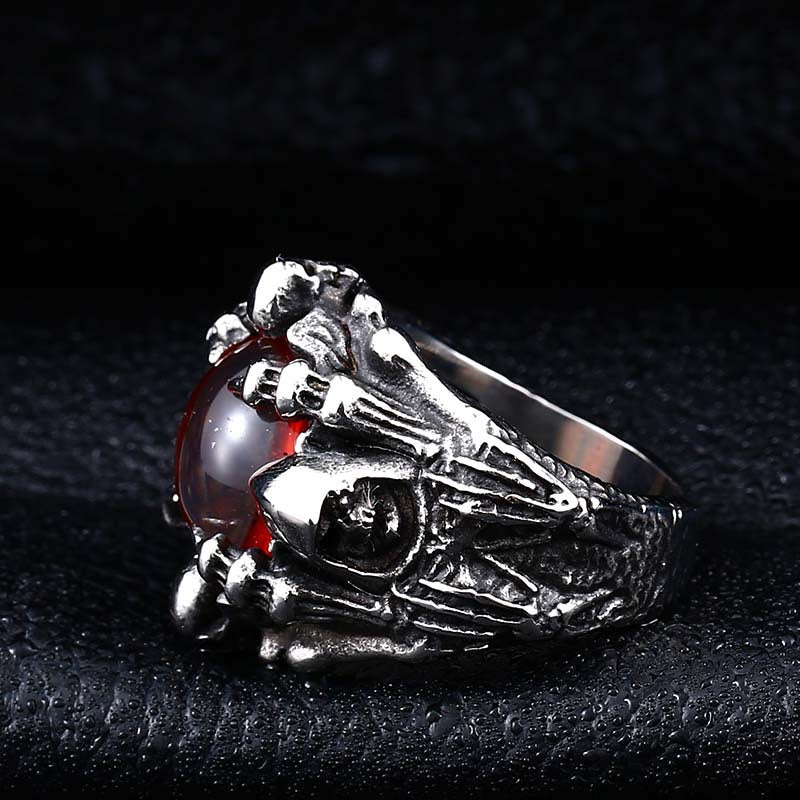 Men's Punk Titanium Steel Skull Ring with Prosthetic Eye - Wholesale European and American Jewelry