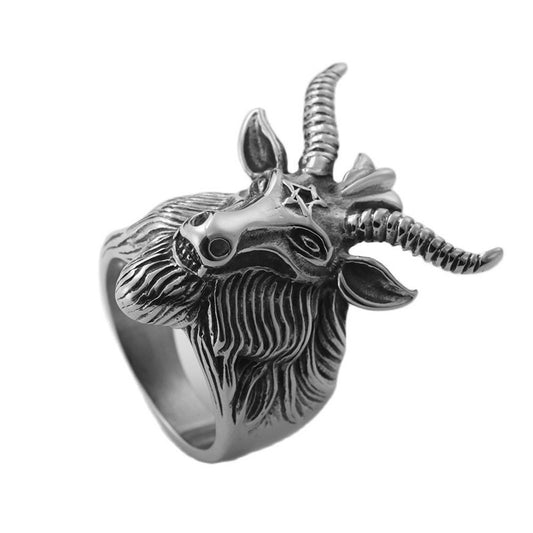 Men's Retro Titanium Steel Ram Ring - Unique Goat Design Jewelry