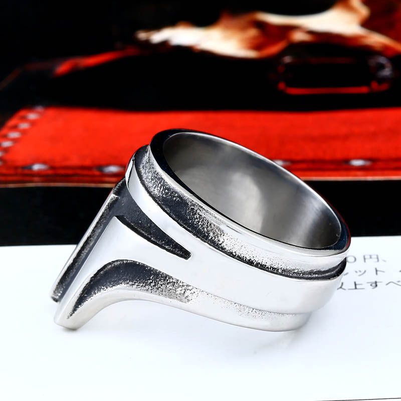 Retro T-Word Engraved Titanium Steel Ring for Men - Stylish Wholesale Jewelry