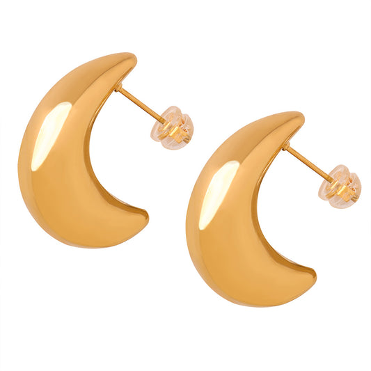 Golden Geometric Crescent Earrings - Chic Titanium Steel Jewelry for Women