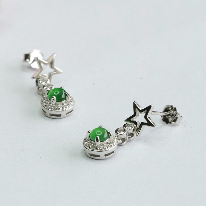 Ice Green Jade Star Earrings crafted in Sterling Silver