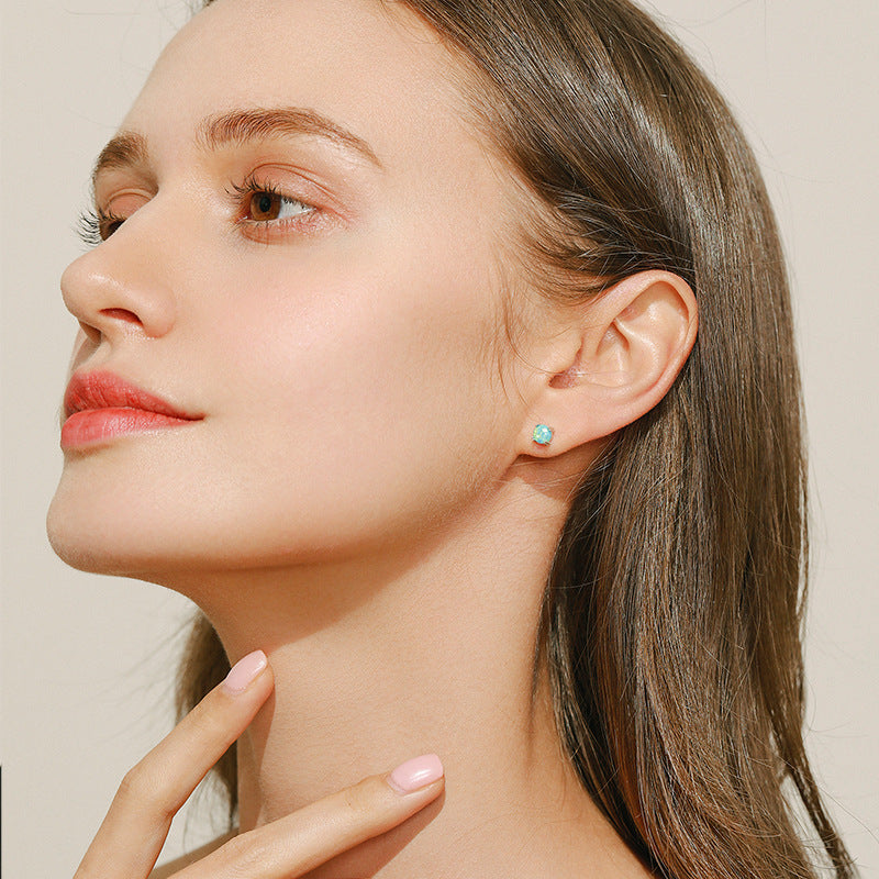 Opal Earrings: Japanese-Inspired S925 Silver Studs for Small and Skinny Ear Holes