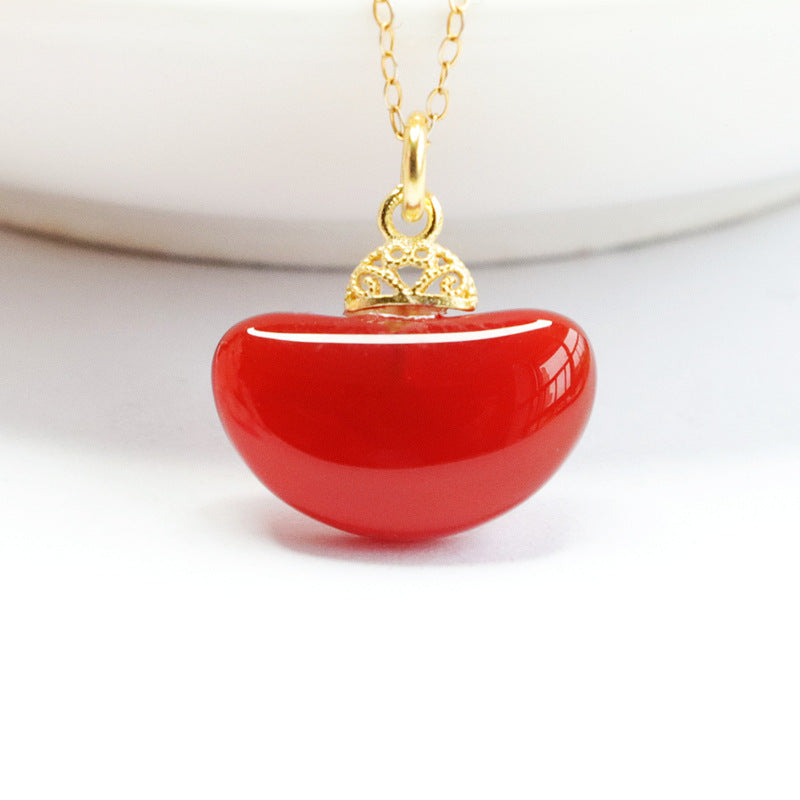 Fortune's Favor S925 Silver Natural Red Agate Yuanbao Pendant Necklace Jewelry