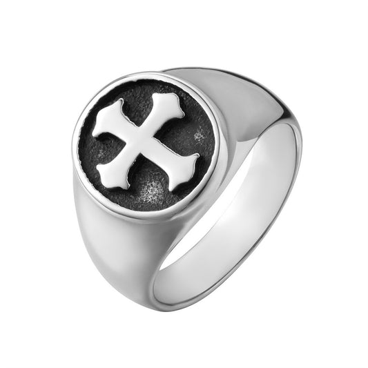 Retro-Inspired Titanium Steel Men's Ring - European and American Style