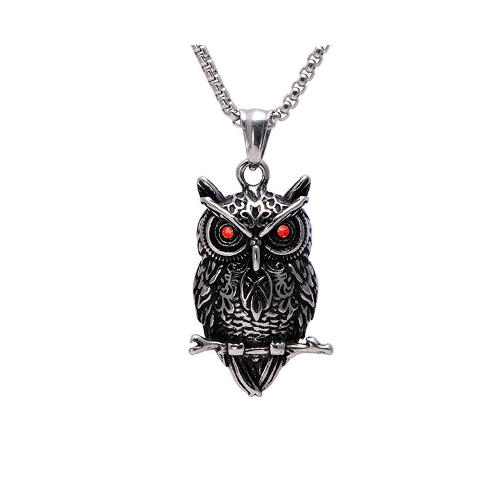 Charming Titanium Steel Owl Pendant Necklace for Literary Lovers