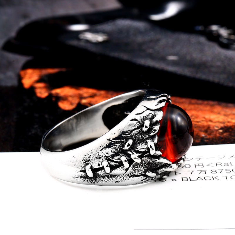 Gothic Devil's Eye Ruby Titanium Steel Ring for Men - Distinctive Style Statement